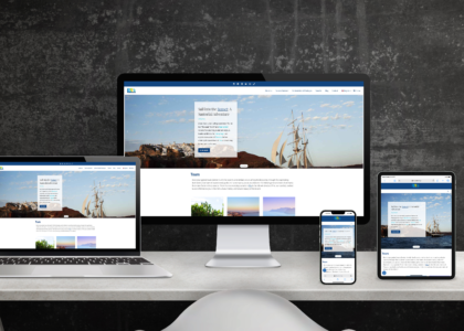 Multiple screen sizes showing the homepage of RTI Santorini